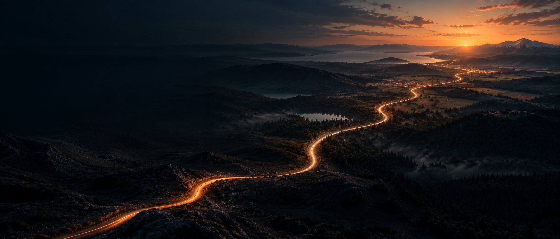 A winding road through a mountain valley illustrating the entrepreneur journey